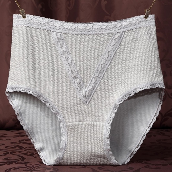 Light Grey Bubble Cotton Panties. Vintage style L size High waist panties - Picture 1 of 6